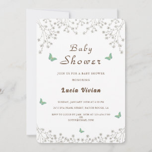 Invitation Elégant Baby shower Floral d'or et papillon