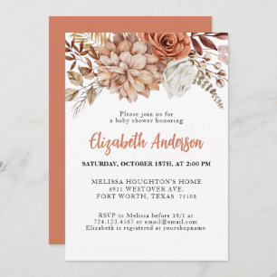 Invitation Élégant Baby shower floral en terre cuite automne