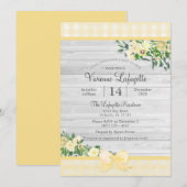 Invitation Élégant Baby shower floral En vichy jaune (Devant / Derrière)