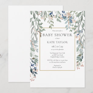 Invitation Élégant Baby shower Floral Foliage