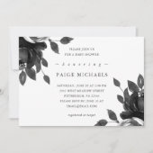 Invitation Élégant Baby shower floral gris (Devant)