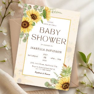 Invitation Élégant Baby shower floral jaune tournesol