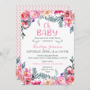Invitation Elégant Baby shower Floral Moderne