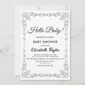 Invitation Élégant Baby shower floral noir & blanc simple (Devant)