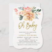 Invitation Élégant Baby shower Floral Peach Or (Devant)