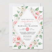 Invitation Élégant Baby shower Floral Pêche (Devant)