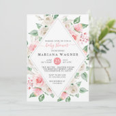 Invitation Élégant Baby shower Floral Pêche (Debout devant)