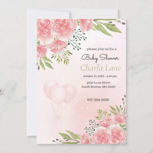 Invitation Élégant Baby shower Floral rose (Devant)