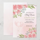 Invitation Élégant Baby shower Floral rose (Devant / Derrière)