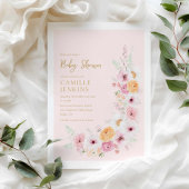 Invitation Élégant Baby shower Floral rose