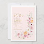 Invitation Élégant Baby shower Floral rose (Devant)