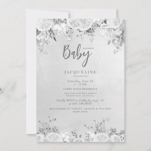 Invitation Élégant Baby shower Floral Rose Blanche (Devant)