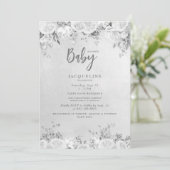 Invitation Élégant Baby shower Floral Rose Blanche (Debout devant)