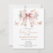 Invitation Élégant Baby shower floral rose Bow Girl (Devant)