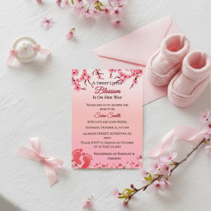 Invitation Élégant Baby shower floral rose Fleur de Cerisier