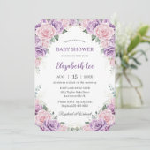 Invitation Élégant Baby shower Floral rose Lilac (Debout devant)