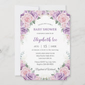 Invitation Élégant Baby shower Floral rose Lilac (Devant)