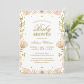 Invitation Élégant Baby shower Floral Rose or fille (Debout devant)