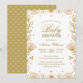 Invitation Élégant Baby shower Floral Rose or fille (Devant / Derrière)