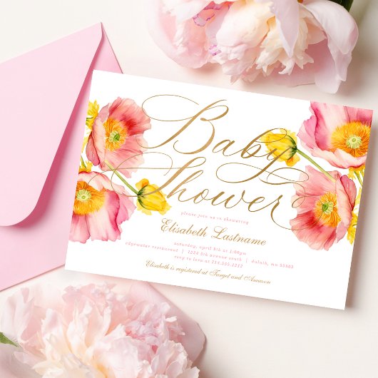 Invitation Élégant Baby shower floral rose pâle