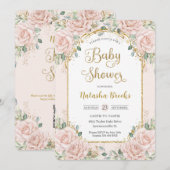 Invitation Élégant Baby shower floral rose pâle (Devant / Derrière)