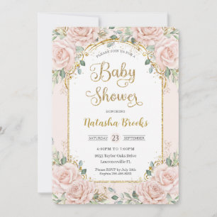 Invitation Élégant Baby shower floral rose pâle