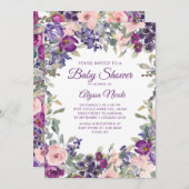 Invitation Élégant Baby shower Floral rose violet (Devant / Derrière)