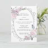 Invitation Élégant Baby shower Floral rose violet (Debout devant)
