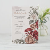 Invitation Élégant Baby shower floral Tan Burgundy (Debout devant)