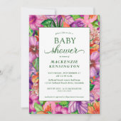 Invitation Élégant Baby shower floral vert tropical (Devant)