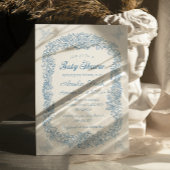 Invitation Elégant Baby shower Floral Vintage Bleu