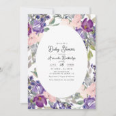Invitation Élégant Baby shower floral violet et rose (Devant)
