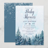 Invitation Élégant Baby shower forestier de pins d'hiver (Devant / Derrière)