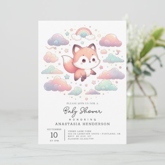 Invitation Élégant Baby shower Fox (Debout devant)