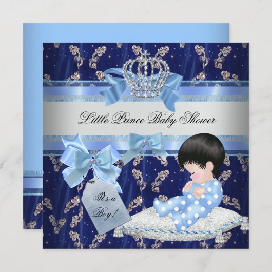 Invitation Elégant Baby shower Garçon Bleu Petit Prince Couro (Devant / Derrière)