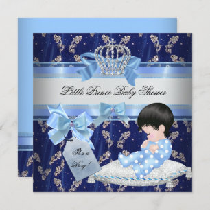 Invitation Elégant Baby shower Garçon Bleu Petit Prince Couro