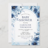 Invitation Elégant Baby shower Garçon Fleurs Bleues (Devant)