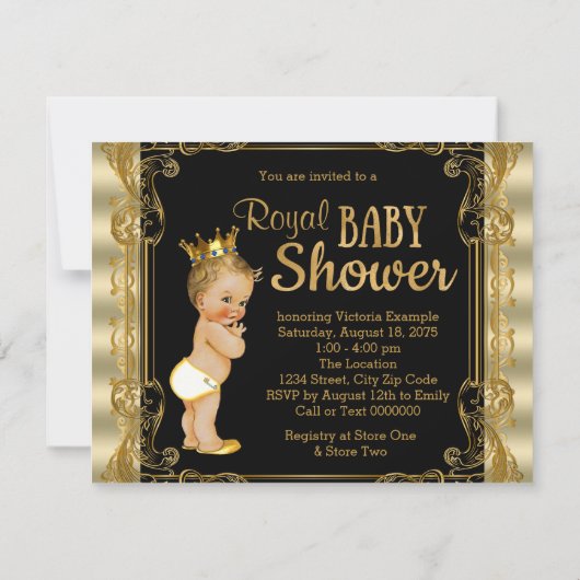 Invitation Elégant Baby shower Gold Prince (Dos)