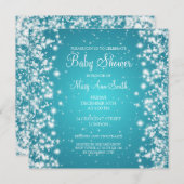 Invitation Élégant Baby shower Hiver Étincelant Turquoise (Devant / Derrière)