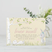 Invitation élégant baby shower jaune bébé lapin (Debout devant)