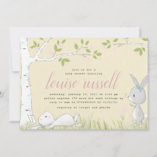 Invitation élégant baby shower jaune bébé lapin