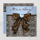 Invitation Elégant Baby shower Léopard Brown et bleu (Devant / Derrière)