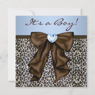 Invitation Elégant Baby shower Léopard Brown et bleu