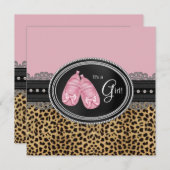Invitation Élégant Baby shower léopard rose (Devant / Derrière)