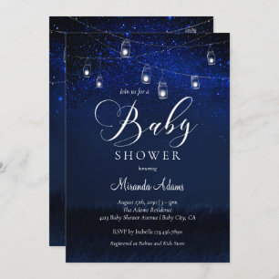 Invitation Elégant Baby shower Mason Jar de nuit bleu étoile