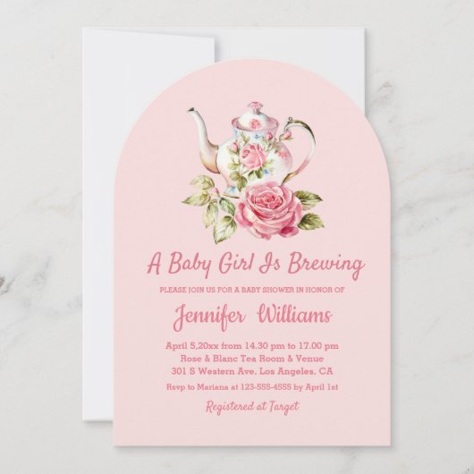 Invitation élégant baby shower moderne de thé en arc rose (Devant)