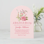 Invitation élégant baby shower moderne de thé en arc rose (Debout devant)