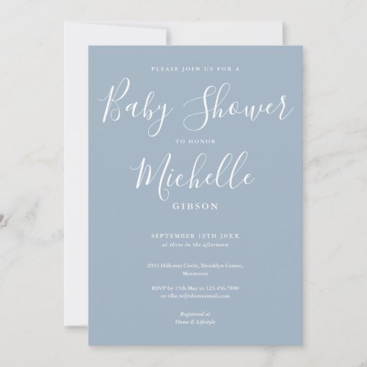 Invitation Elégant Baby shower moderne Dusty Blue Boy (Devant)