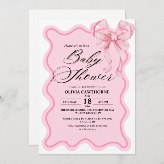 Invitation Élégant Baby shower moderne en bois rose (Devant / Derrière)