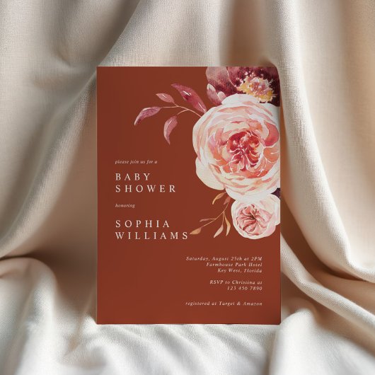 Invitation Élégant Baby shower moderne en terre cuite d'autom